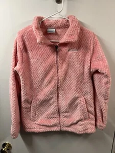 Columbia Girls Fleece Jacket Sherpa Xl Kids Pink Fuzzy Fluffy Zip Up 18/20 - Picture 1 of 6