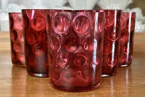 Fenton Cranberry Coin Dot glasses Set Of 6 C.1890 Deep Cran Color - Picture 1 of 6