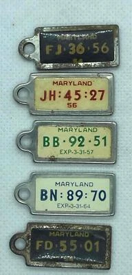LOT/5 1954 1955 1957 1964 MARYLAND LICENSE PLATE TAGS DISABLED AMERICAN VETERAN - Image 1 of 3