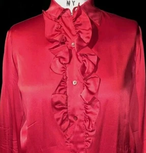Vintage YSL Yves Saint Laurent Cherry Red 100% Silk Ruffle  Blouse  - Picture 1 of 4