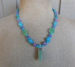 Aventurine Stone Point Adjustable Hemp Necklace Choker Larimar Agate Stone Beads - Picture 1 of 10