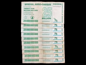 10 Zimbabwe 25 Billion Dollar Agro Cheque Bill Banknote Money - Pre Trillion - Picture 1 of 4