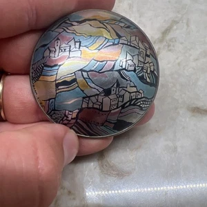 Seltene große signierte Witold KOZUBSKI 1995 POLEN Aluminium 925 Regenbogen Stadt Brosche - Bild 1 von 16