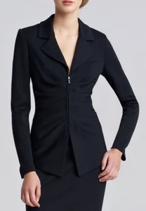 St. John Caviar schwarz Milano Strick Rüschen Reißverschluss Jacke Wollmischung Größe 10 - Bild 1 von 11