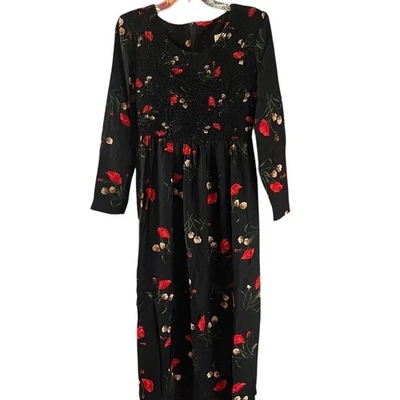 Vintage Orvis Floral Print Smocked Front Tie Back Dress Size 10 Romantic - Image 1 of 4