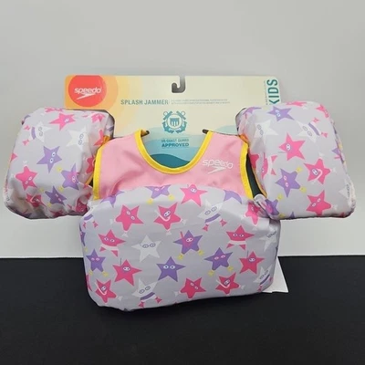 Speedo Splash Jammer Niños Chaleco Salvavidas Chaqueta Púrpura Rosa Estrellas 33-55lbs Nuevo Foto 1 de 4