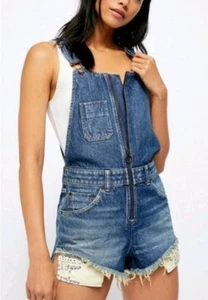 Free People We the Free Salopette Corta Sunkissed Zip Frange 0 Cotone - Foto 1 di 10