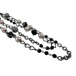 Necklace 1928 Brand Black Silvertone Beads Gunmetal Chain Costume Jewelry Vtg - Picture 1 of 7