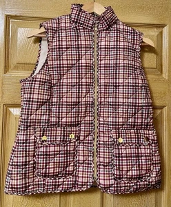 NWT Women’s St. John's Bay Burgundy Checkered Pockets Small Fall Puffer Vest - Picture 1 of 4