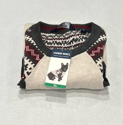 Lands' End Dog Family Holiday Sweater, Cream, Size XL - Image 1 of 4