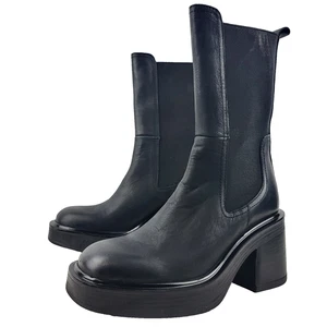 Steve Madden Women Hesitant Black Leather Lug Sole Combat Boots Size 6 US - Picture 1 of 19