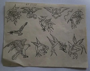 Tatuaje de golondrina de motociclista Ron Kevie original de los años 70 con flash de carretera 8,5x11 - Imagen 1 de 3