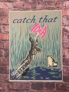 Vintage 60er 70er Western elektrische Klingelanlage Mitarbeiter Motivation Poster Frosch - Bild 1 von 6
