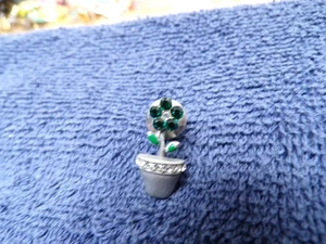 HERMOSO ADORABLE PIN SOLAPA DE METAL DE PELTRE MACETA ESTRÁS CRISTAL VINTAGE - Imagen 1 de 5