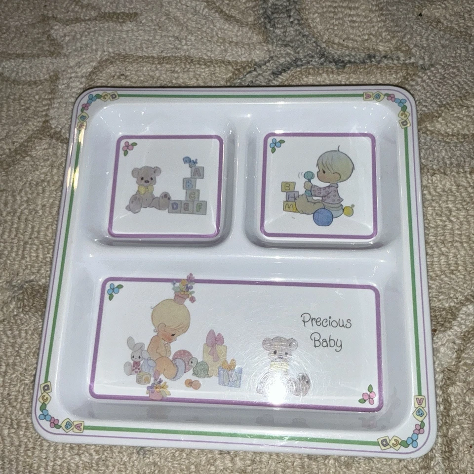 Bandeja de jantar dividida vintage Precious Moments anos 90 bebê crianças crianças - Imagem 1 de 3
