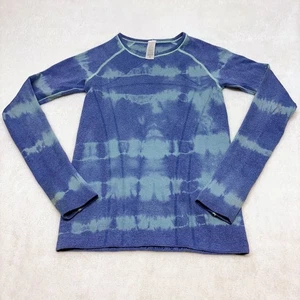 Top Ivivva blu tie dye righe Swiftly Fly Tech manica lunga ragazza taglia 10 - Foto 1 di 9