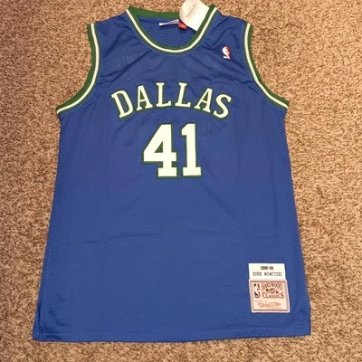 Camiseta deportiva grande Dirk Nowitzki 1998 Dallas Mavericks azul novato de la NBA #41 nueva Foto 1 de 2