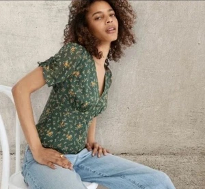 Madewell SILK Evie Ditsy Cottage Core Boho Button Up Flutter Sleeve Blouse Sz 4 - Picture 1 of 6