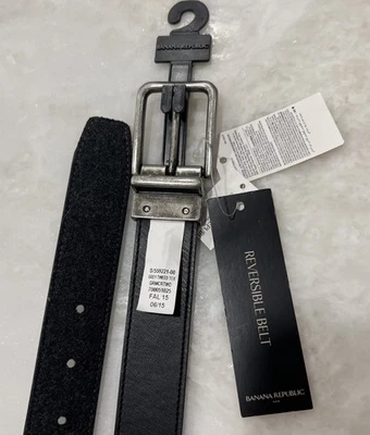 Banana Republic мужчин двусторонний ремень черный / серый твид новый с ярлыками 32 до 36 талии - Изображение 1 из 4