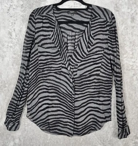 Aritzia Babaton 100% Silk Blouse Small Animal Print Gray Black Roll Tab Sleeve - Picture 1 of 8
