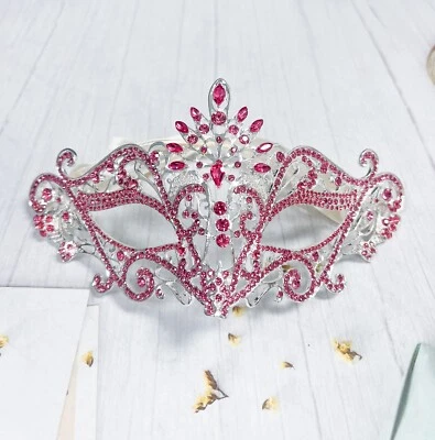 Máscara de máscara rosa, máscara para os olhos prata, baile de máscaras festa máscara rosa máscara de formatura - Imagem 1 de 4