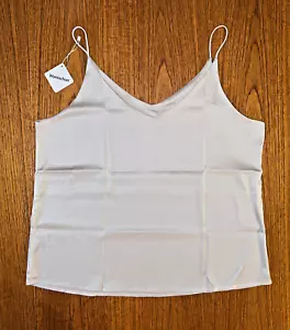 NWT! Wantschun, Silky V-Neck Camisole W/Thin Spaghetti Straps In White, US Sz XL - Picture 1 of 9