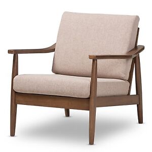 Venza Mid Modern Walnut Wood Fabric Upholstered Lounge Chair Light Brown -