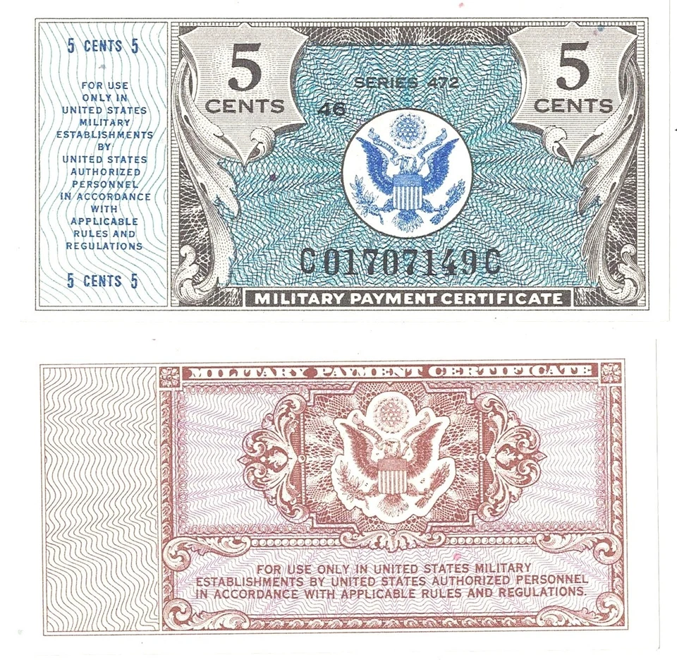 Military Payment Certificate Series 472 5 Cents Korea Era 1948-51 Unc #149 - Image 1 of 1