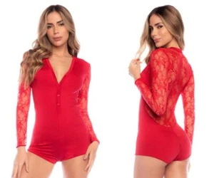 Mapale 7594 Long Sleeve Sleep Romper Color Red - Picture 1 of 6