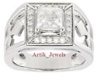 Princess Cut Moissanite With 14K White Gold Plated Silver Ring for Men's #395
