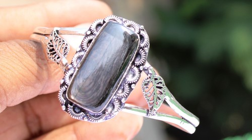 VALENTINO Bracciale Regolabile Pietra Preziosa Labradorite Fatto a Mano Argento Sterling 925