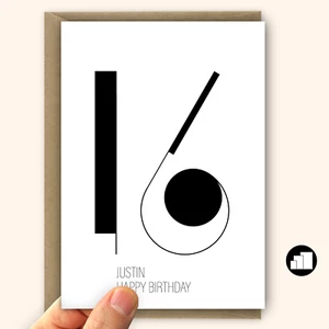 16th birthday card for boy girl, minimalist 16, personalised name, son daughter - Picture 1 of 8