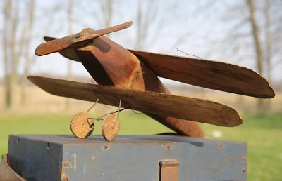 Vintage avión veleta modelo madera juguete hélice topper techo vintage Foto 1 de 4