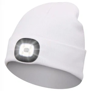 Beanie Hat with Light Winter Knit Lighted Headlight Hats USB Rechargeable White - Picture 1 of 7