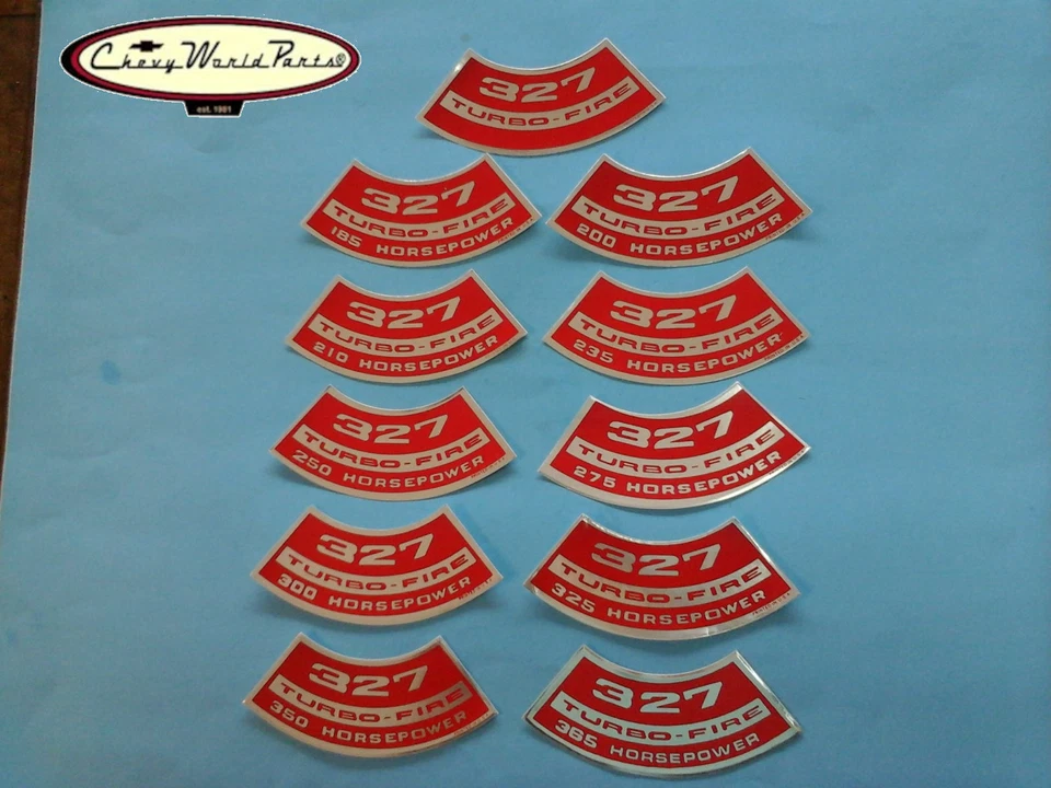 CHEVY CHEVROLET 327 TURBO-FIRE AIR CLEANER DECAL HORSEPOWER CHOICE - Image 1 of 1