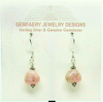 Sterling Silver RHODOCHROSITE Petite Dangle Earrings #5862...Handmade USA - Imagem 1 de 4