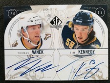 2009-10 SP Authentic Sign of the Times Duals #ST2VK Tim Kennedy/Thomas Vanek