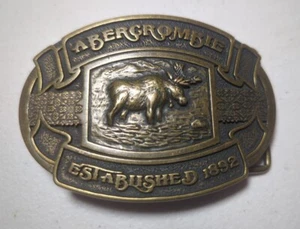 Vintage Abercrombie & Fitch Est. 1892 Moose Brass Belt Buckle Washington DC Rare - Picture 1 of 7