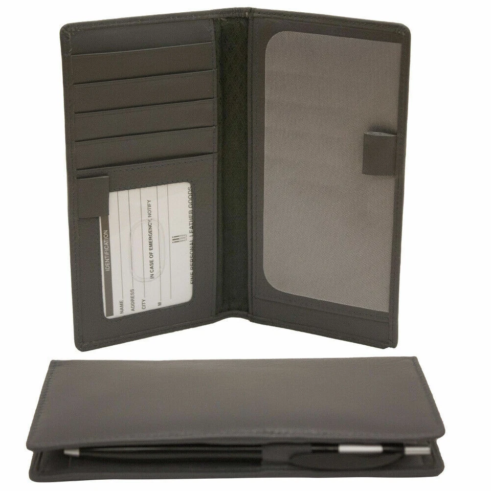 Cubierta de chequera de cuero genuino ILI / Ranuras para tarjetas RFB / Lazo para bolígrafo - GRIS  Foto 1 de 1