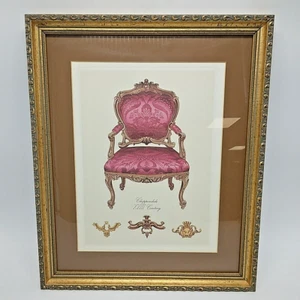 Vintage Chippendale XVIII Century Pink & Gold Chair Matte Print Framed 36.5X44cm - Picture 1 of 21