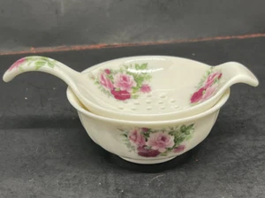Pink Roses 2 piece Tea Strainer By Allyn Nelson Fine Bone China - Picture 1 of 10