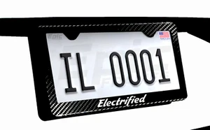 Electrified EV 100% Carbon Fiber License Plate Frame for Tesla Plaid, EV6, ETC - Picture 1 of 1