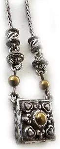 Brighton Square Pendant Necklace w Adjustable Chain High Relief Two Tone - Picture 1 of 4