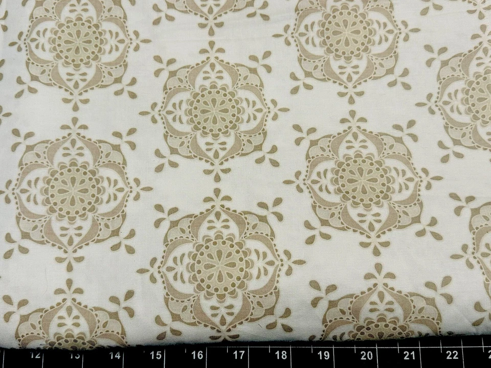 Tina Scrap 9"x21" Priscilla Flower Floral Paisley Tan Tile Trible Cotton Fabric - Image 1 of 1