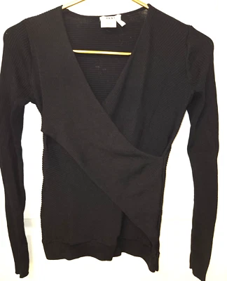 Suéter envolvente negro de manga larga DKNY para mujer talla XXS acanalado cuello en V Foto 1 de 4