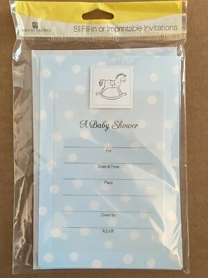 1 paquete de 8 invitaciones azules American Greetings rellenar baby shower *NUEVO* qq1 Foto 1 de 4