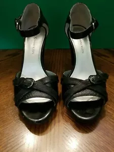 ANN KLEIN BLACK HIGH HEEL OPEN TOE PUMPS SIZE 6M - Picture 1 of 7