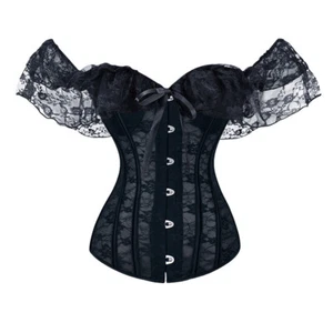 Top da donna sexy con volant steampunk gotico spalle scoperte overbust stringato - Foto 1 di 9
