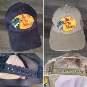 Lot of 2 Bass Pro Shops Men's Trucker Hat Mesh Cap Beige Tan Navy Blue - Picture 1 of 17