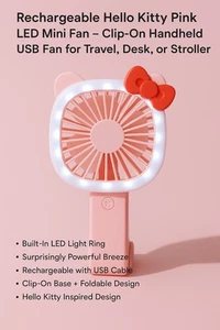 Mini Ventilador Recargable Hello Kitty Rosa LED Clip-On Portátil USB Ventilador Escritorio de Viaje - Imagen 1 de 13